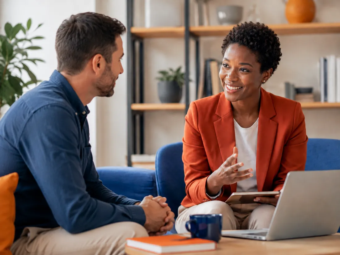 Two colleagues in a coaching conversation