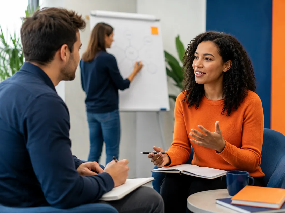 Mentor guiding a colleague